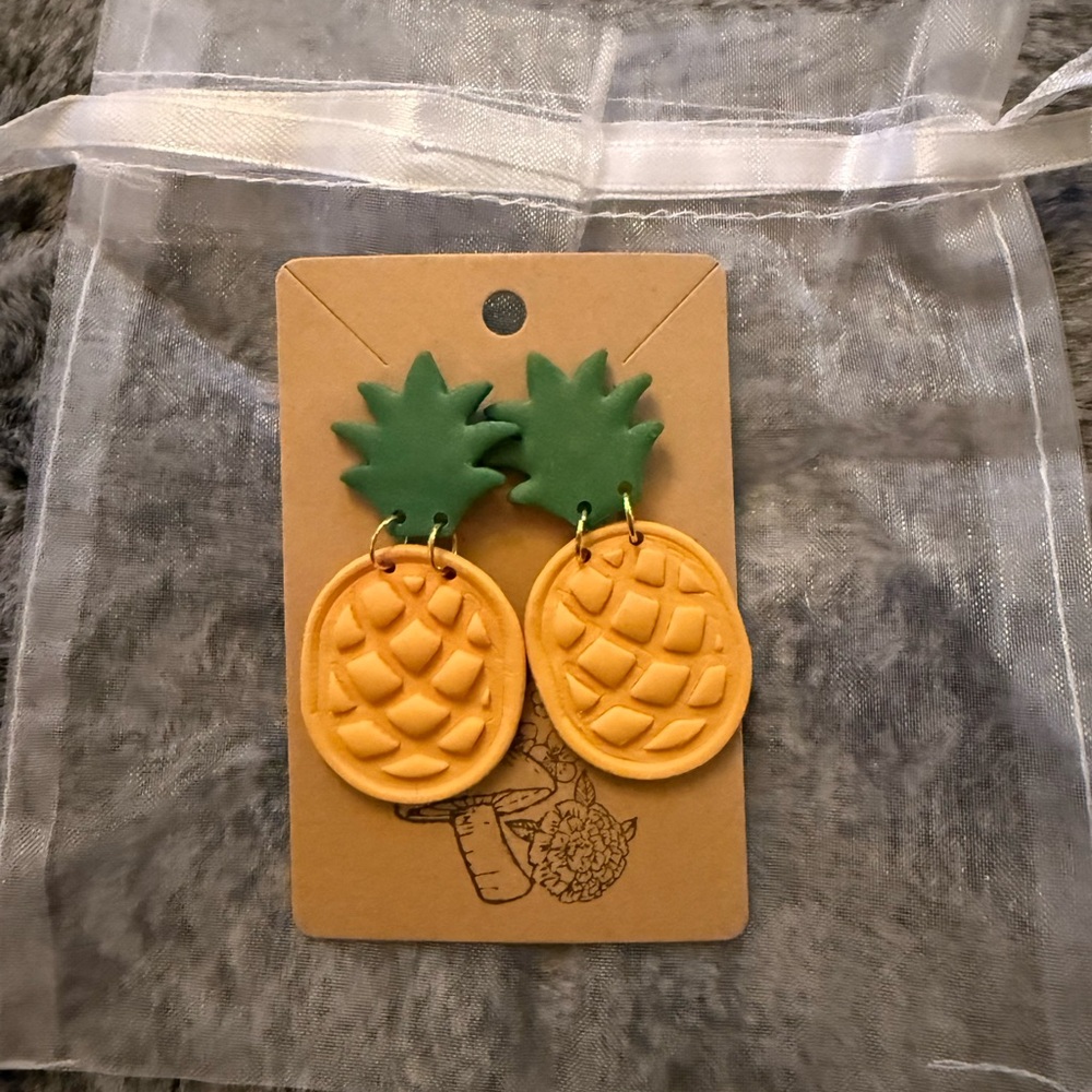 Pineapple clay earrings! Handmade polymer clay fruit earrings